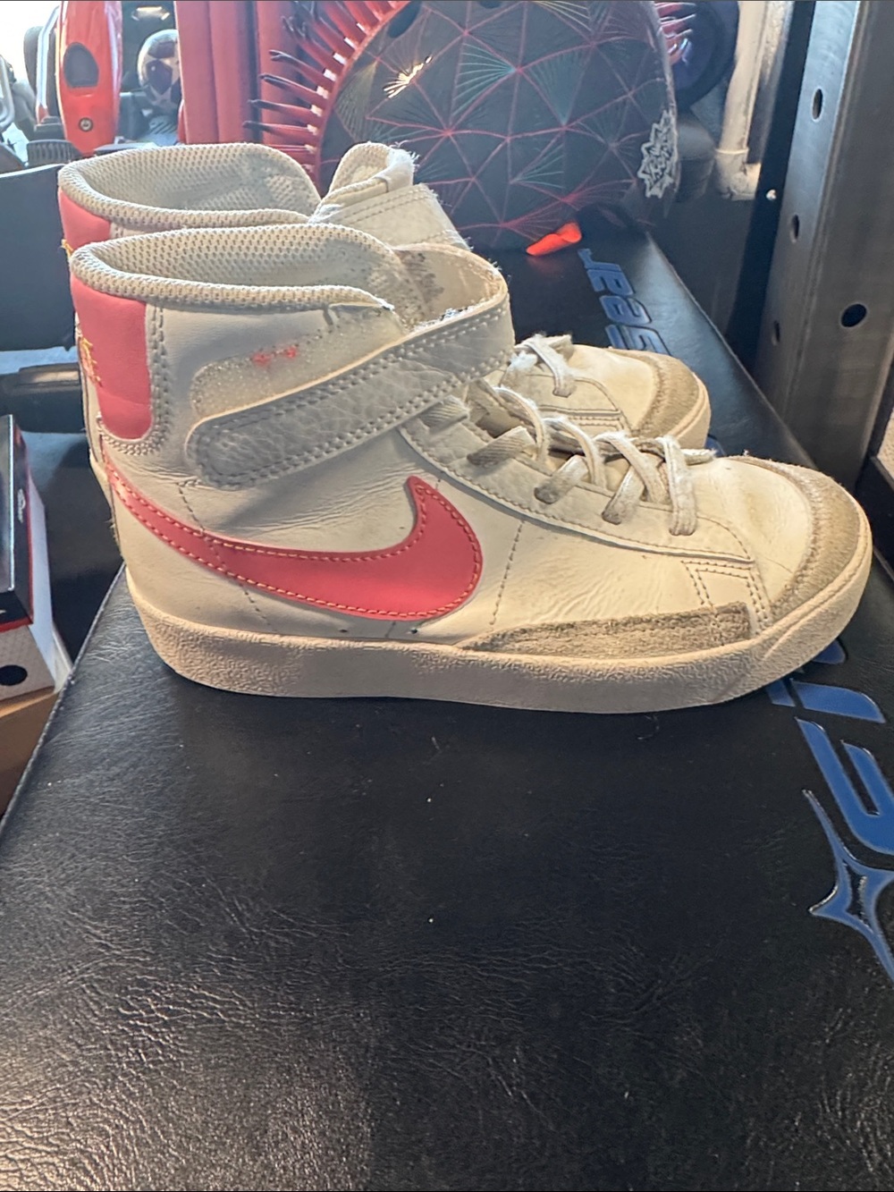 Nike Kids White High-Top Sneakers with Pink Swoosh